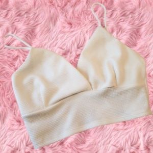White Textured Crop Top Bralette